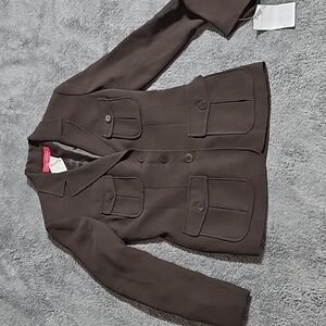 Anne Klein 3 Button Tailored Notched Collar Blazer Career Jacket Brown Size 2